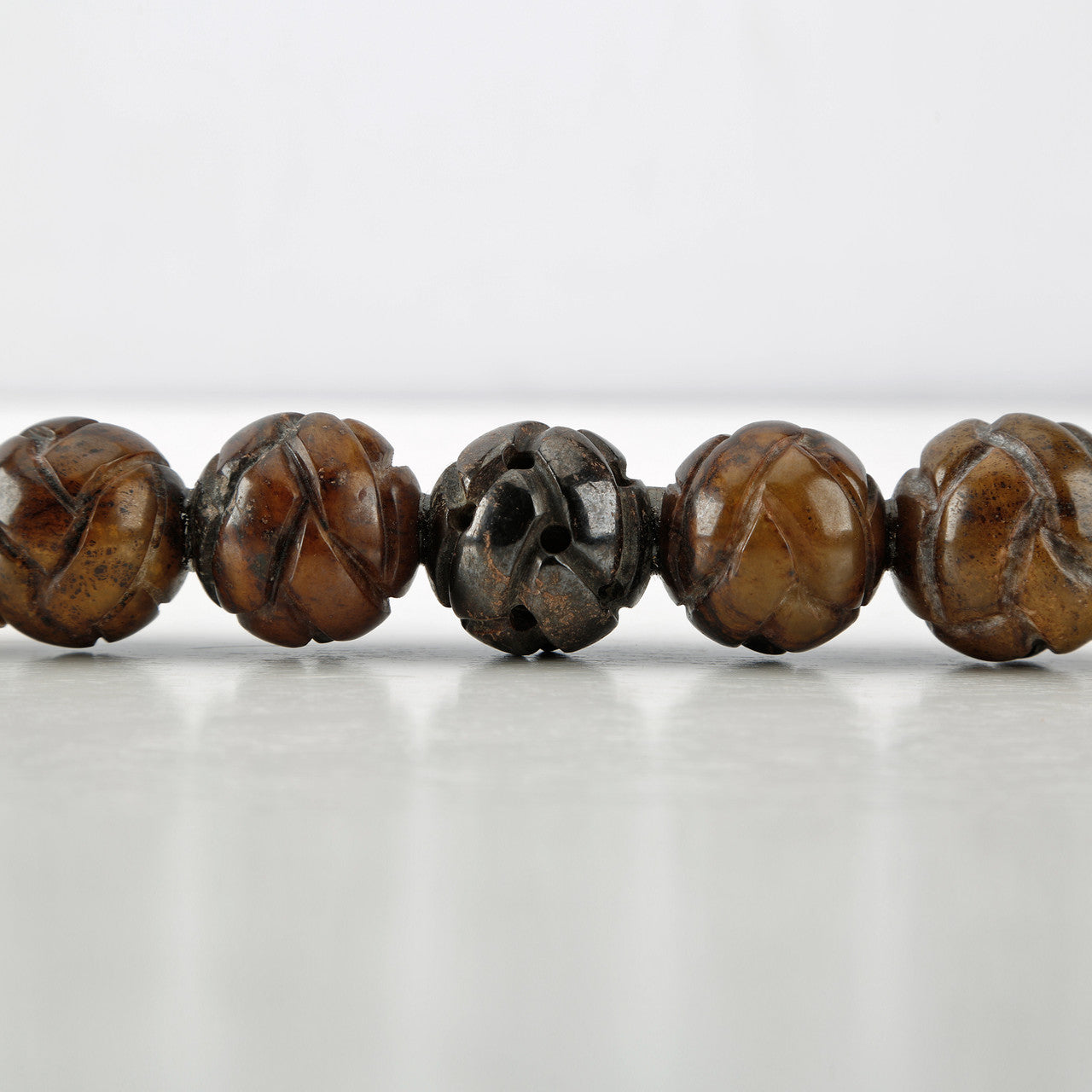 13" Calligraphy Brush Hand Carved Round Jade Beads Dark Brown