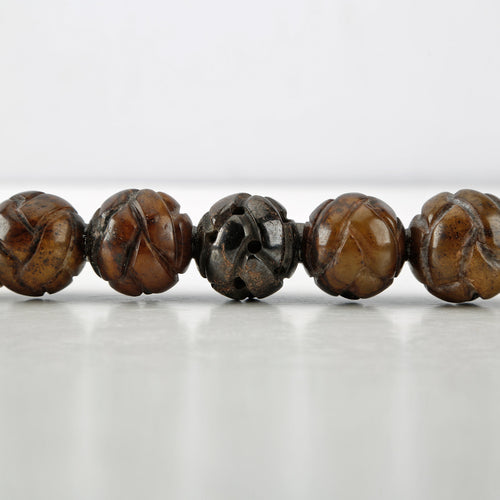 13" Calligraphy Brush Hand Carved Round Jade Beads Dark Brown