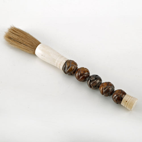 13" Calligraphy Brush Hand Carved Round Jade Beads Dark Brown