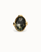 Large ring with oval faceted gray crystal
