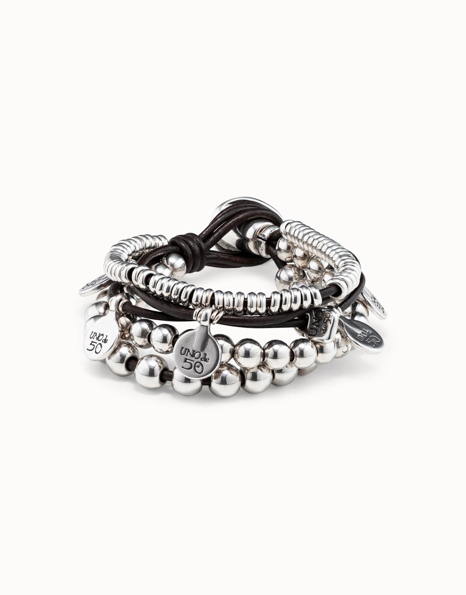 Leather beaded bracelet with charms