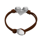 Brown leather bracelet with heart detail Silver