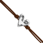 Brown leather bracelet with heart detail Silver